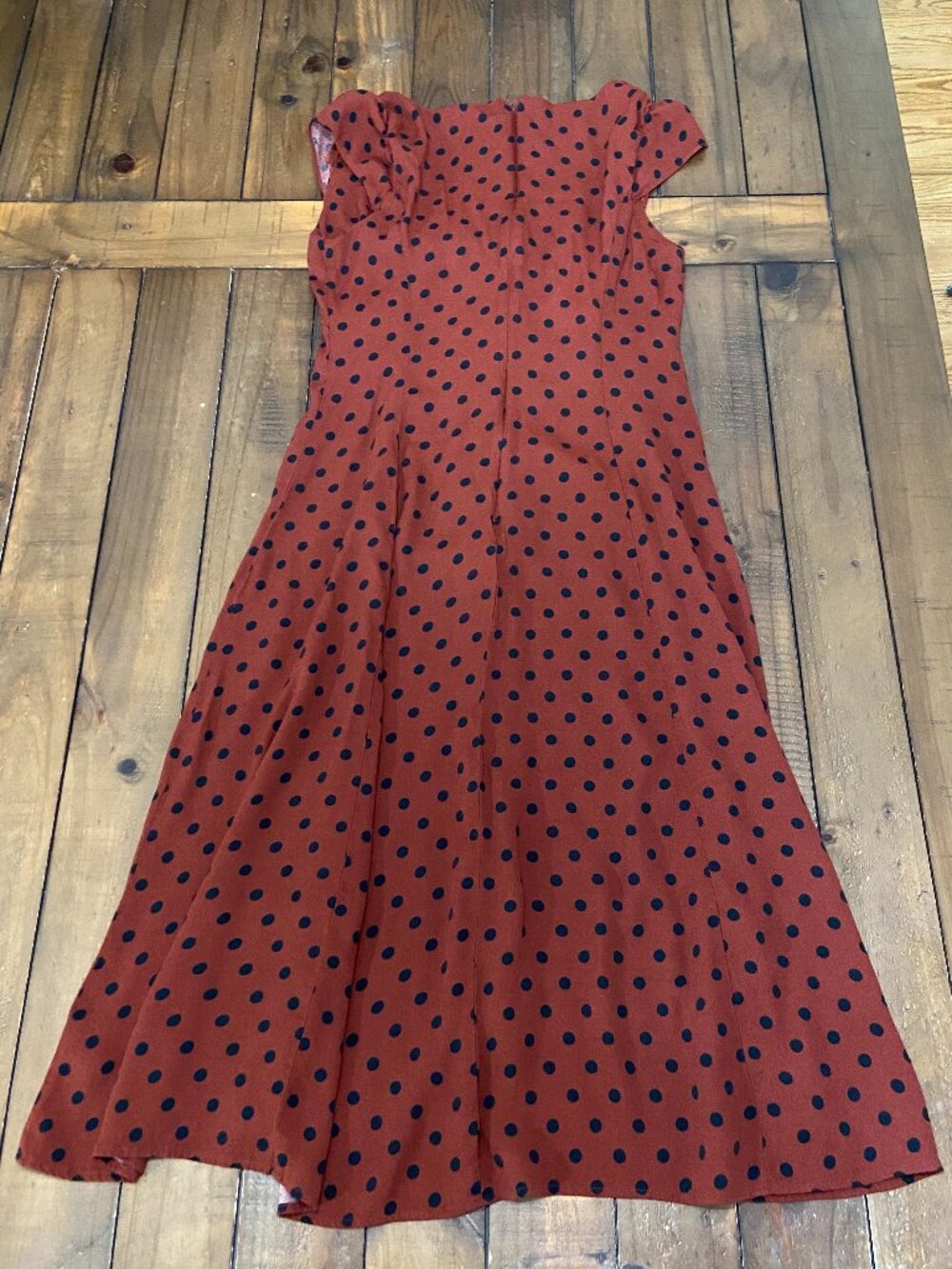 Reformation Wilda Midi Dress Fig Jam Dot Brown Polka Dot 10 - Picture 3 of 10